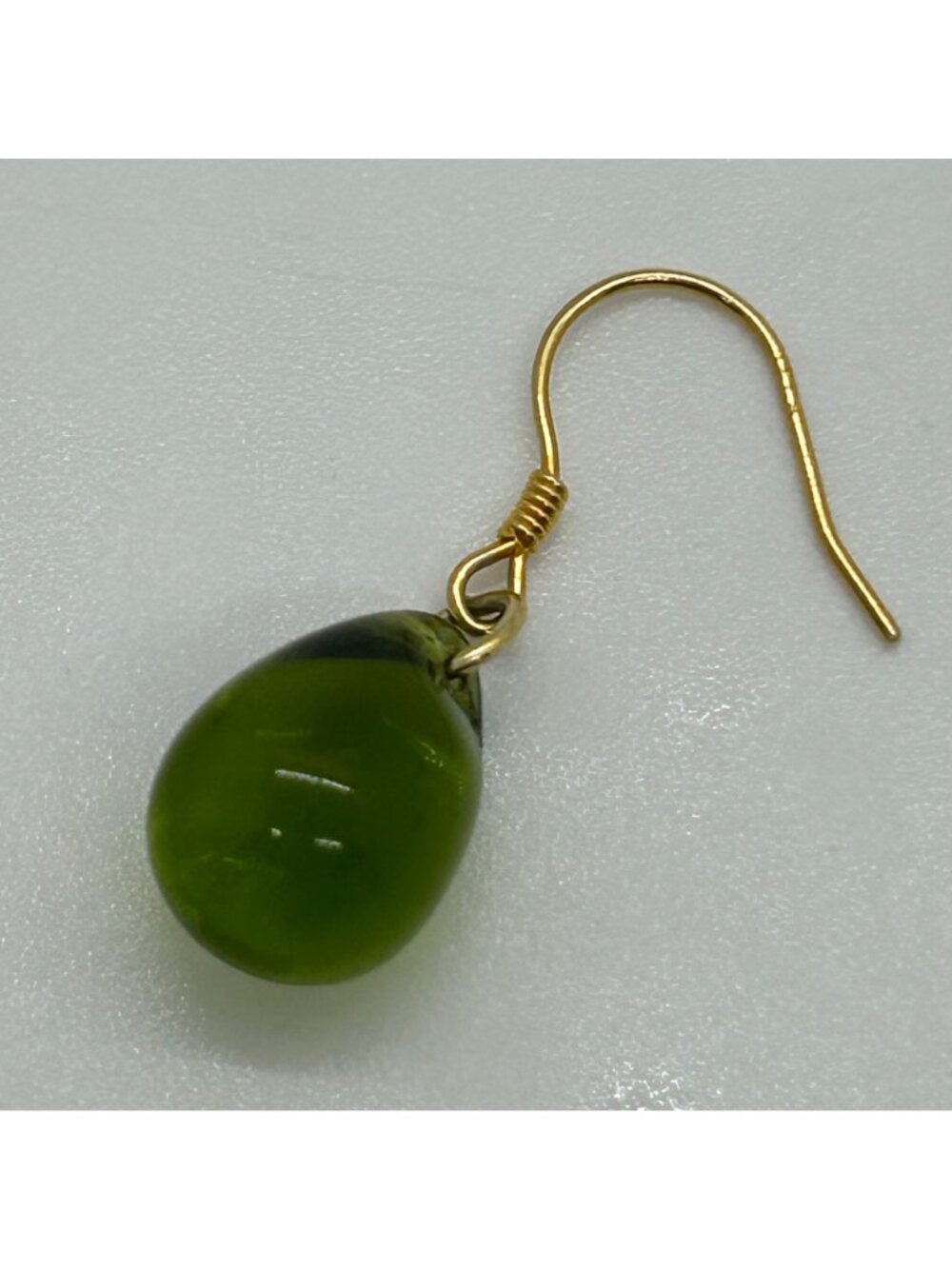 Handmade Green Teardrop Glass Earrings With Sterling Silver Wire Hooks For Women - Picture 4 of 15